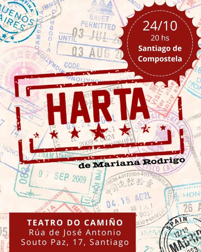 Imagen del poster de HARTA, un monólogo de Mariana Rodrigo que se proyecto el 24 de octubre en el teatro do camiño en Santiago de compostela